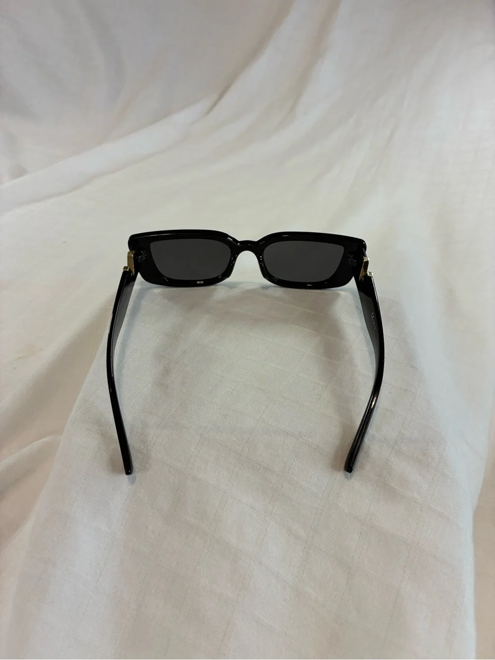 Black Rectangular Women's Sunglasses with Gold Accent